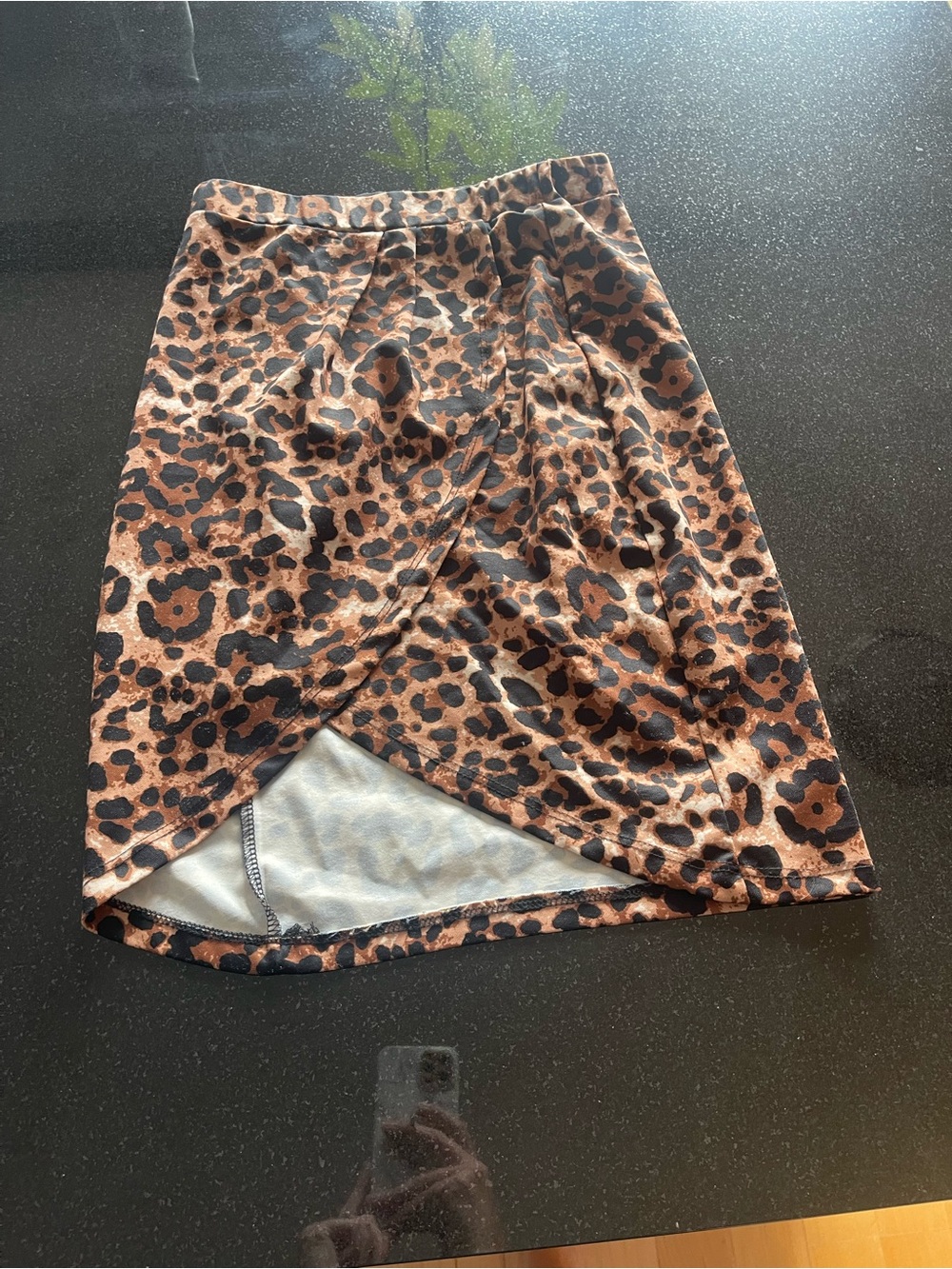 Leopard Print Wrap-Front Skirt in Brown